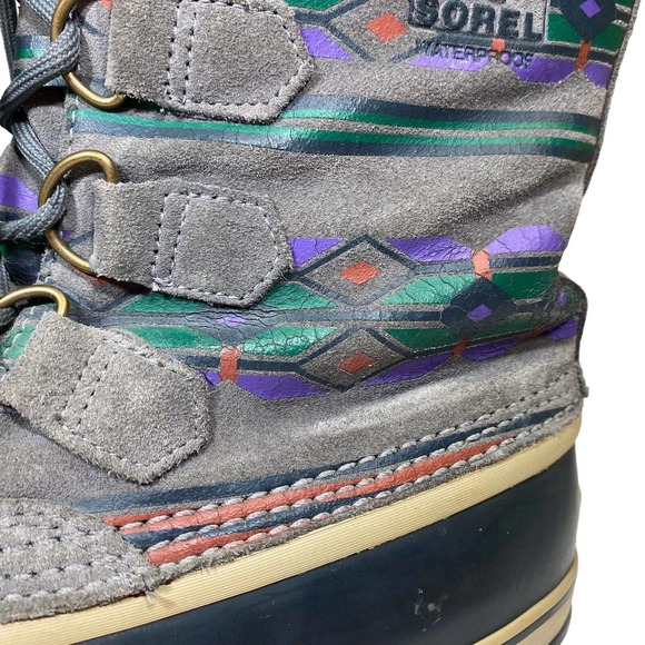 Sorel Duck Boots Women Aztec Winter Waterproof Lined Insulated Sz 10 Gray - Picture 9 of 11